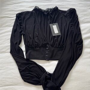 Black Mesh Bustier Ruffled Blouse